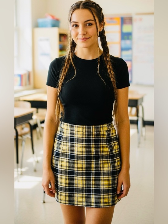 H&M Dresses & Skirts - H&M Divided Yellow & Black Plaid A-Line Mini Skirt School Girl Style Small Women